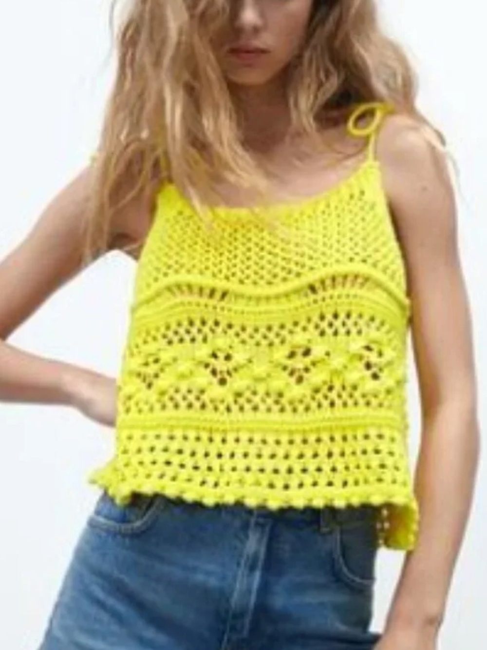 Zara Yellow Crochet Tank Top - Women Tops